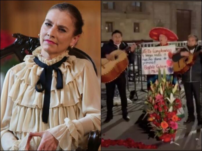 AMLovers le llevan 'gallo' y flores a Beatriz Gutiérrez Müller para celebrar su cumpleaños