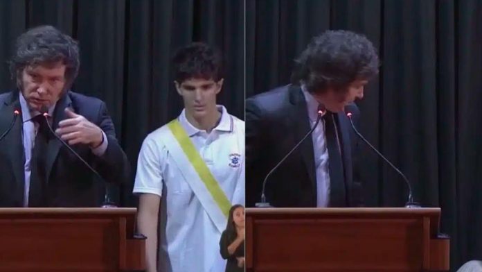 Estudiante se desmaya durante discurso de Javier Milei en Argentina