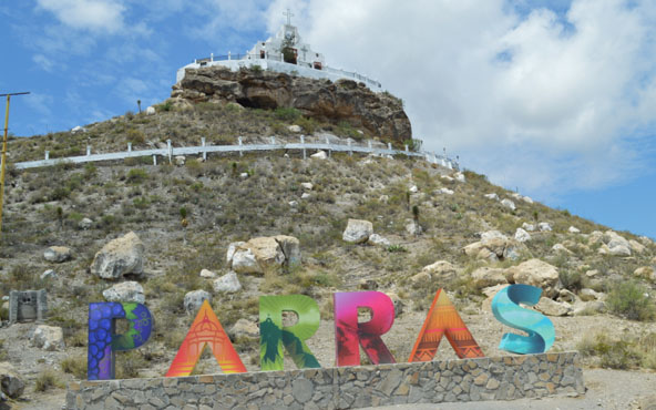 Viñedos en Parras de la Fuente, con hileras de vides y montañas al fondo.