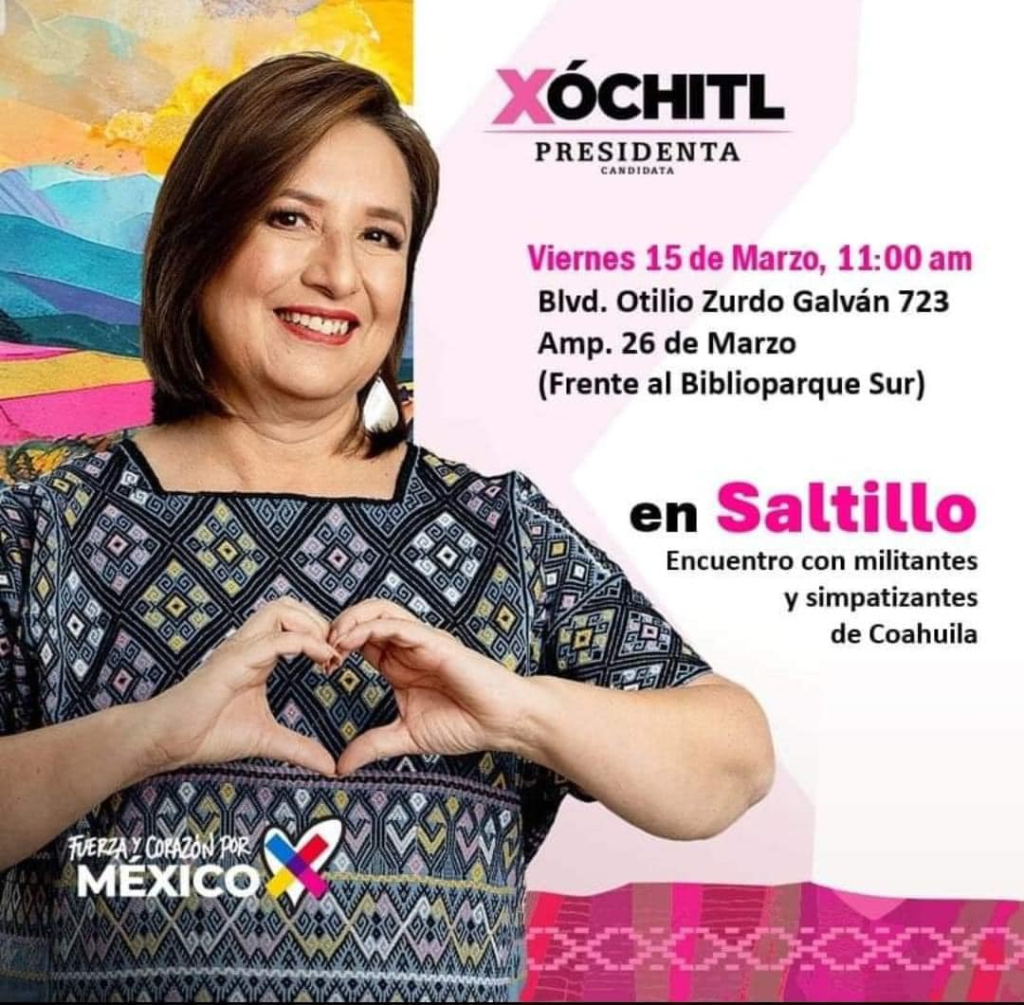 Xóchitl Gálvez llega este viernes a Saltillo