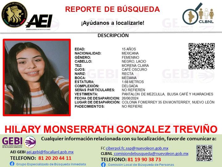 Adolescente de Monterrey desaparece.