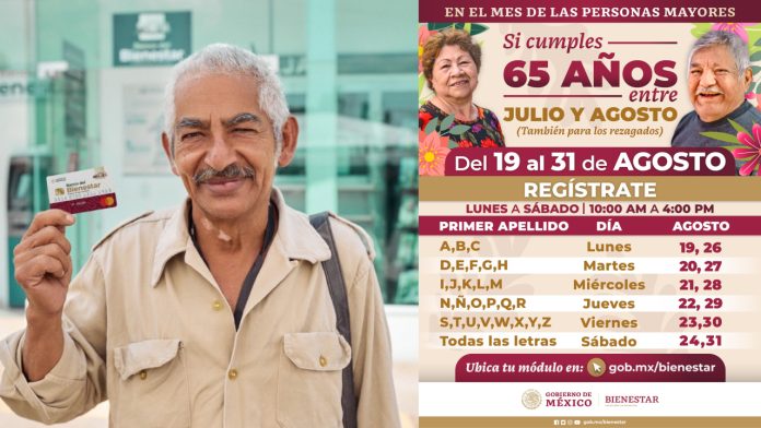 Del 19 al 31 de agosto, registro a Pensión de Adultos Mayores a quienes cumplen 65 entre julio y agosto