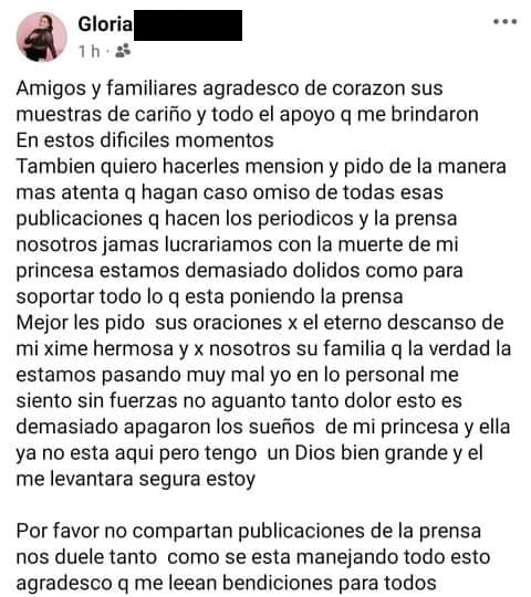 "Jamás lucraríamos con la muerte de nuestra hija": Señalan familiares de Ximena