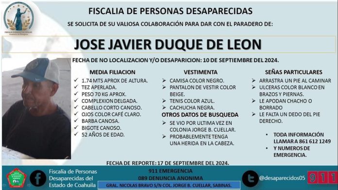 Desaparece en Sabinas