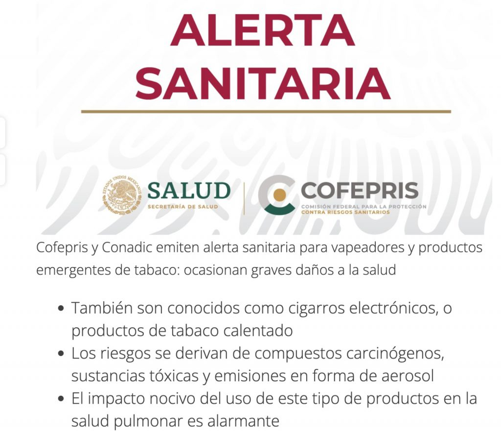 Cofepris y Conadic emiten alerta sanitaria sobre vapeadores y productos de tabaco