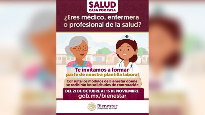 Bienestar abre convocatoria para contratar personal médico y de enfermería para programa Salud Casa por Casa