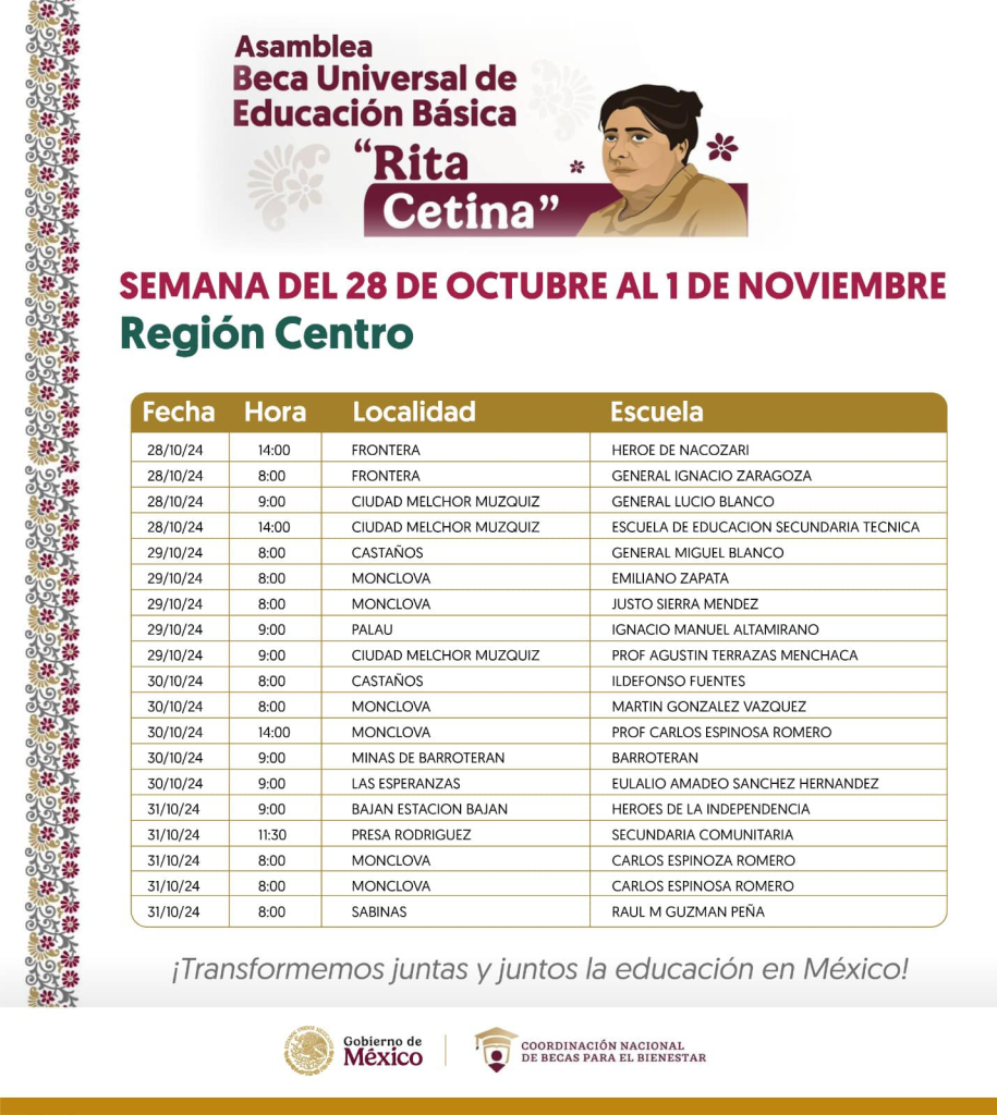 Escuelas que visitarán para la información de la beca.