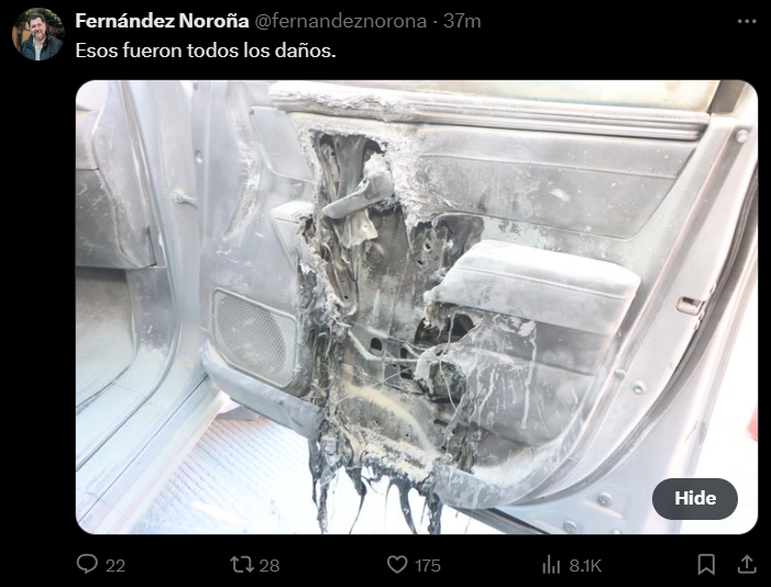 Se incendia vehículo en el que viajaba Fernández Noroña