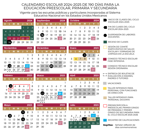 El calendario escolar 2024-2025 de la Secretaría de Educación Pública (SEP) define claramente los días de descanso y los llamados "puentes".