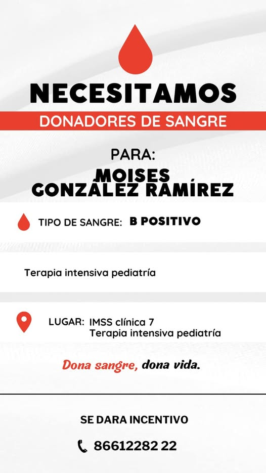 Menor en Monclova lucha contra dengue hemorrágico; solicitan donación de plaquetas y sangre