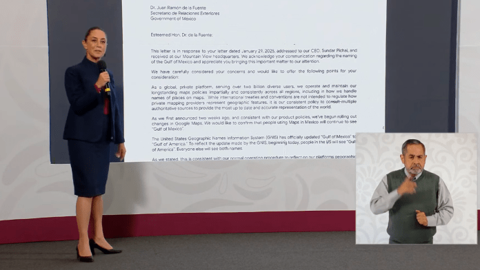 Claudia Sheinbaum revela la carta que envió a Google sobre el nombre del Golfo de México