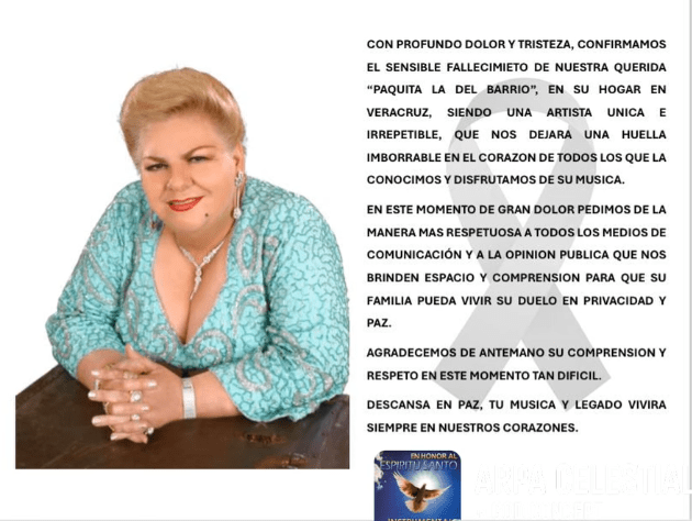 Fallece Paquita la del Barrio a los 77 años