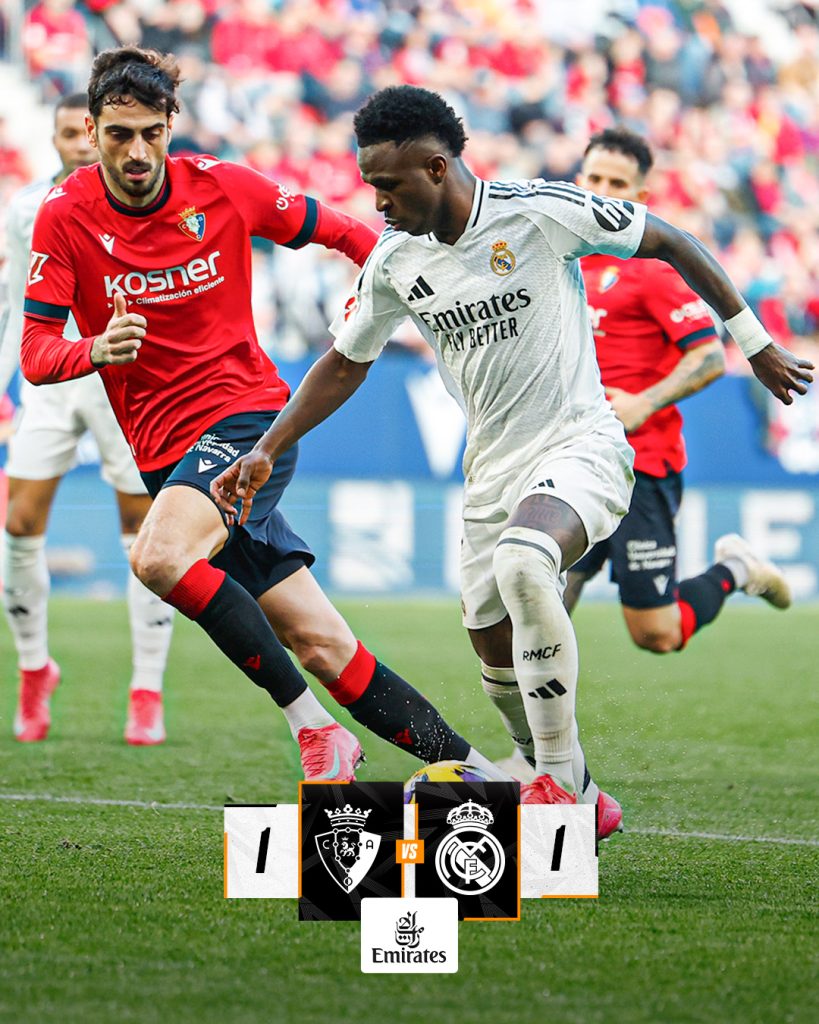 Pone en riesgo liderato el Real Madrid al empatar con Osasuna