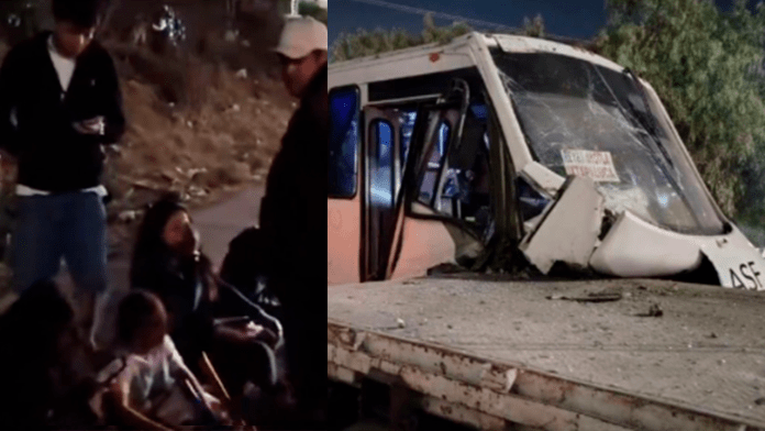 Autobús de transporte público a exceso de velocidad choca y deja 20 lesionados