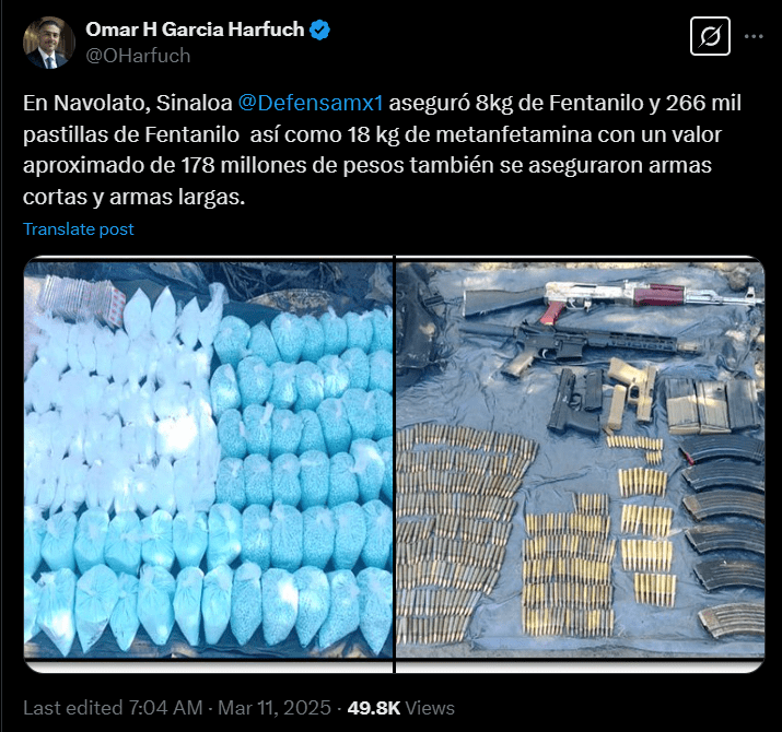 Omar García Harfuch anuncia aseguramiento de 266 mil pastillas de fentanilo
