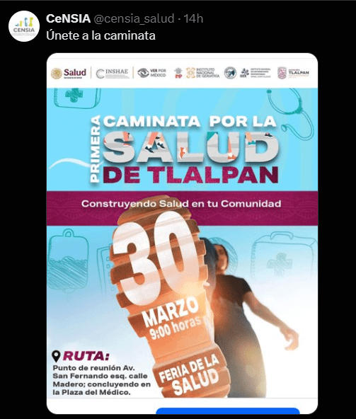 CeNSIA invita a la Primera Caminata por la Salud
