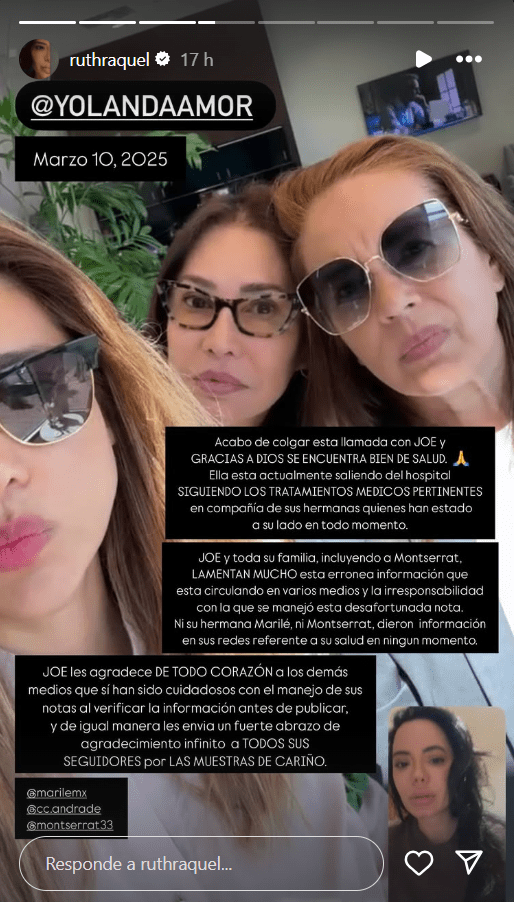 Productora aclara estado de salud de Yolanda Andrade