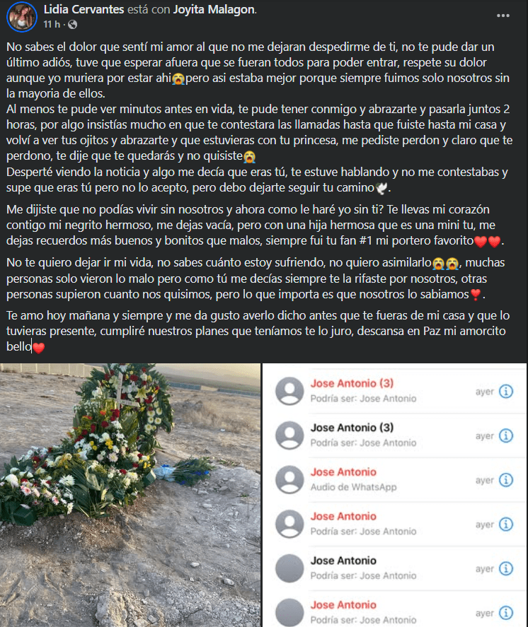 Pareja de Antonio, joven fallecido en accidente, le dedica emotivo mensaje