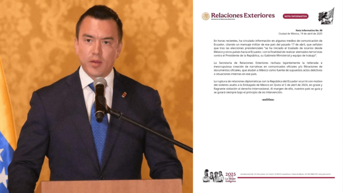SRE rechaza informes de Ecuador sobre supuesto envío de sicarios desde México con intención de atacar al presidente Noboa