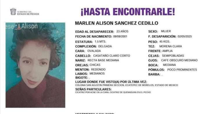 Buscan a Marlen Alison Sánchez Cedillo, desaparecida desde el 2 de mayo