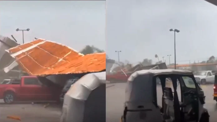 Fuertes lluvias y viento provocan colapso del techo de una tienda comercial