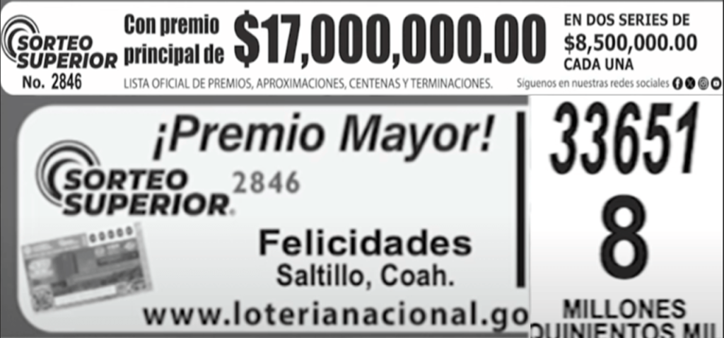 Coahuilense gana 8 millones de pesos en sorteo especial de la Lotería Nacional