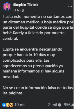 Sonrris Medellín, pareja de Lupita Tiktok, desmiente muerte de su bebé y menciona que pronto será bautizada