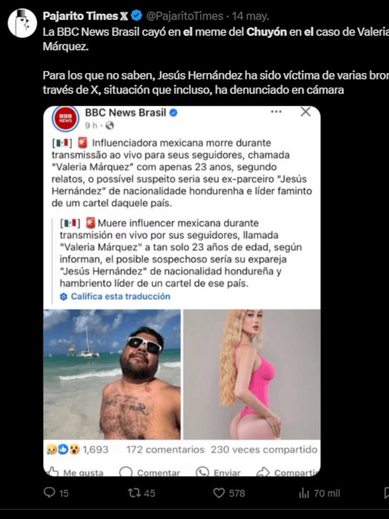'El Chuyón', personaje de los memes, explota tras ser falsamente acusado de la muerte de la influencer Valeria Márquez