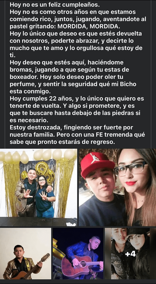 "Hoy no es un feliz cumpleaños": Esposa de integrante del Grupo Fugitivo le dedica emotivo mensaje; sigue desaparecido