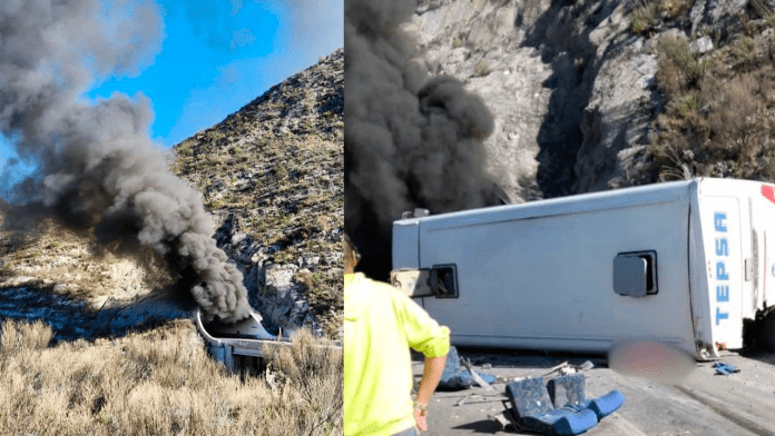 Reportan personas sin vida en accidente entre tráiler y autobús en Los Chorros de la Carretera 57