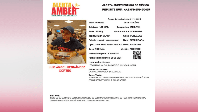 CNB pide ayuda para localizar a Luis Ángel Hernández Cortés, menor de 14 años desaparecido