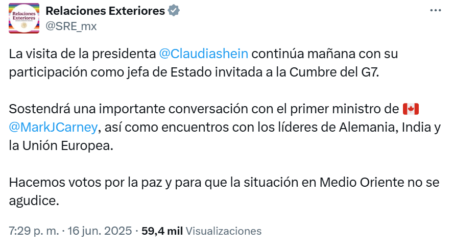 Sheinbaum sostendrá reunión con Mark Carney, primer ministro de Canadá