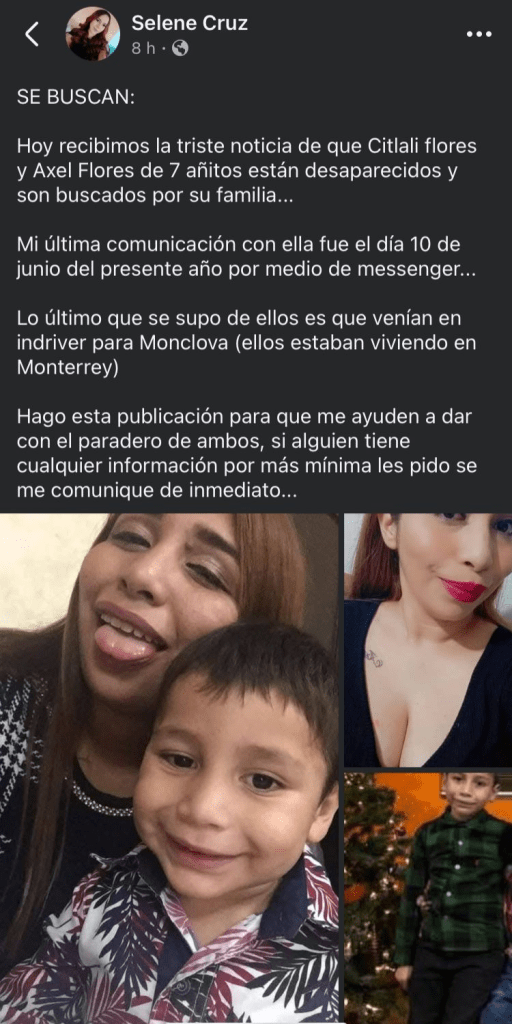 Buscan a madre e hijo desaparecidos: Salieron de Monterrey rumbo a Monclova y no se sabe nada de ellos