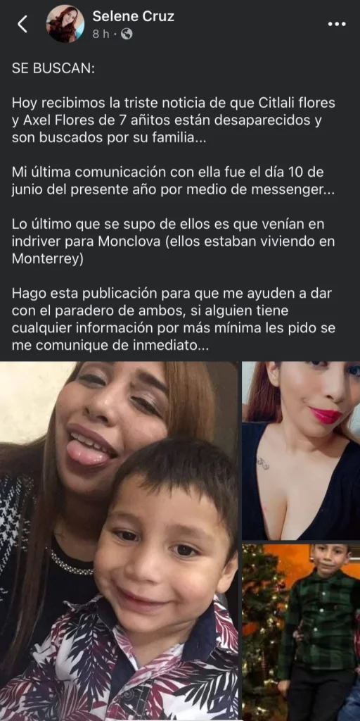 Buscan a madre e hijo desaparecidos: Salieron de Monterrey rumbo a Monclova y no se sabe nada de ellos