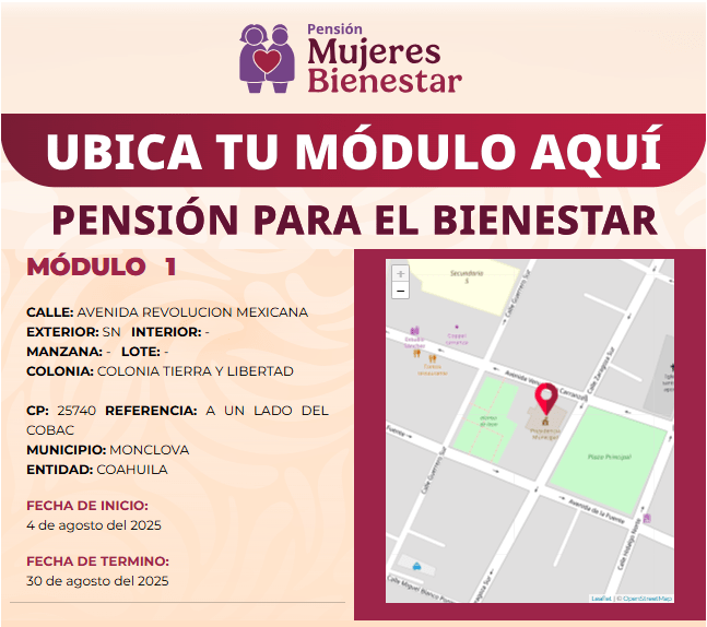 Módulo Pensión Bienestar en Monclova