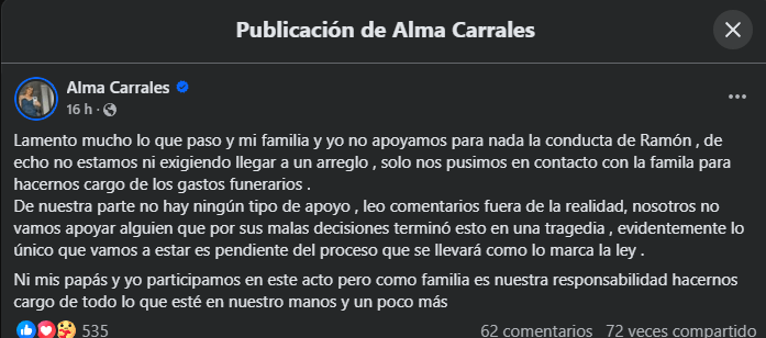 Publicación de hermana de Ramón 'N'