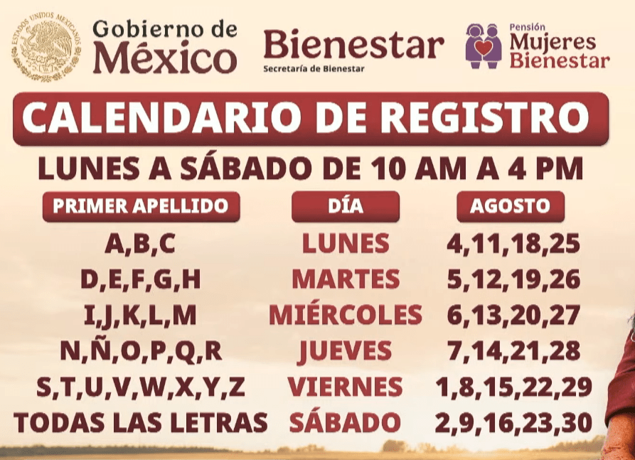 Calendario para el registro