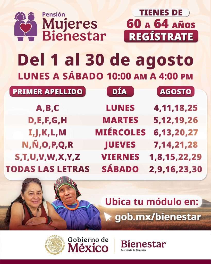 Calendario de registro Pensión Bienestar