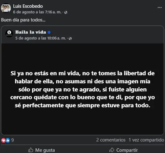 Publicación de Luis en Facebook