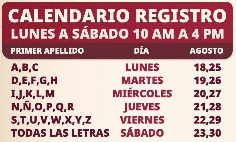 Calendario de registro