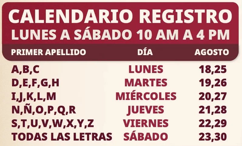 Calendario de registro