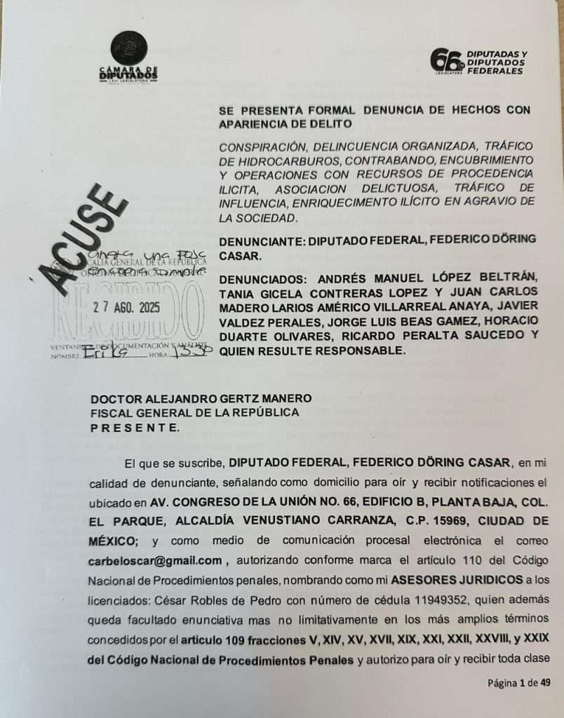 El PAN presenta denuncia contra Andrés Manuel López Beltrán y otros miembros de la 4T