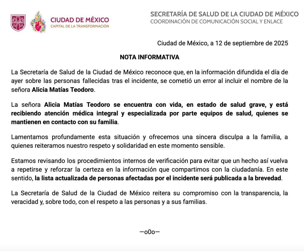 Comunicado Secretaría de Salud de la Ciudad de México