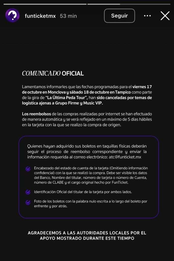 ¡Confirmado! Grupo Firme cancela concierto en Monclova; así puedes pedir tu reembolso