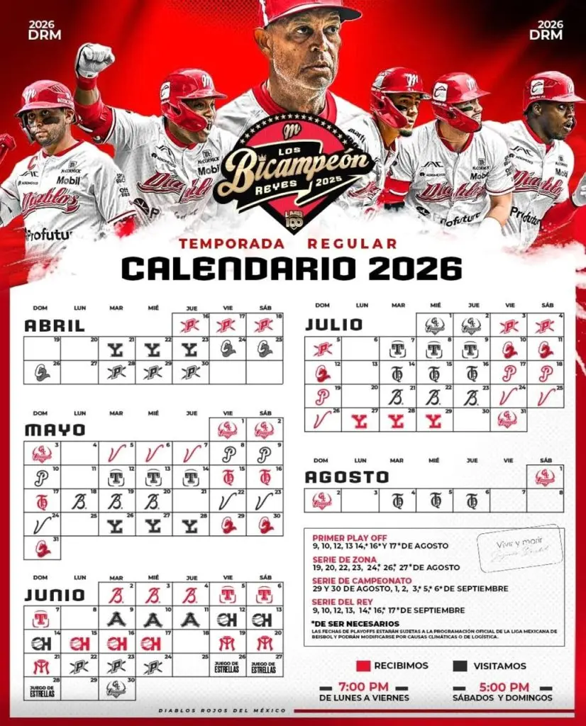 Diablos Rojos visitarán Monclova durante la temporada 2026