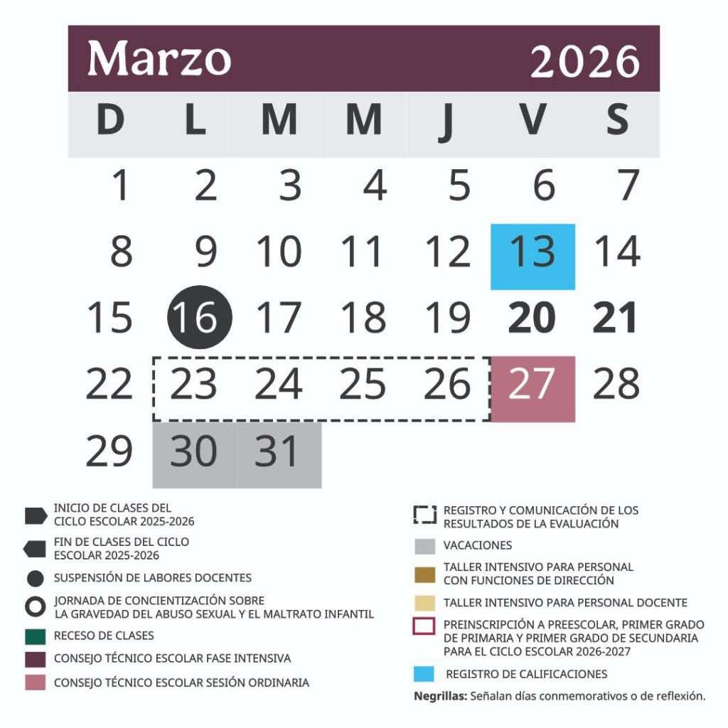 Calendario marzo SEP