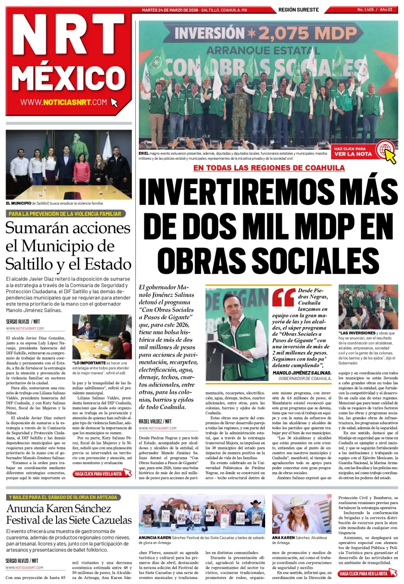 PORTADA SALTILLO NRT MÉXICO 24 MARZO 2026