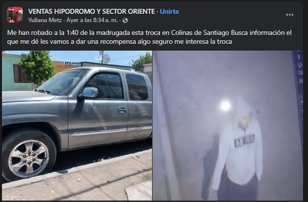 Reporte de robo en Facebook