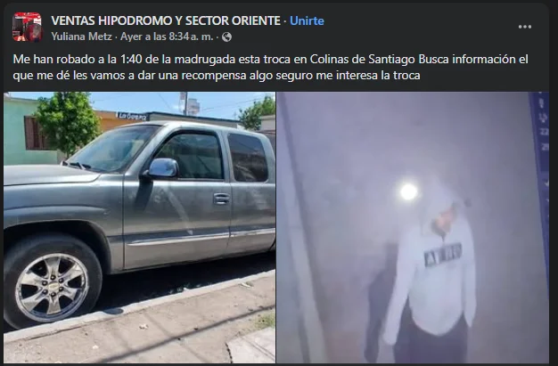 Reporte de robo en Facebook