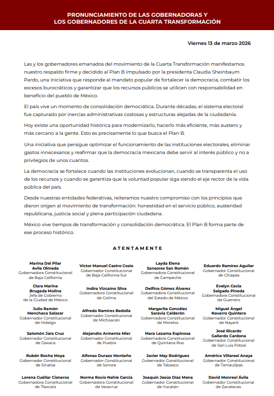 Respaldo a Claudia Sheinbaum